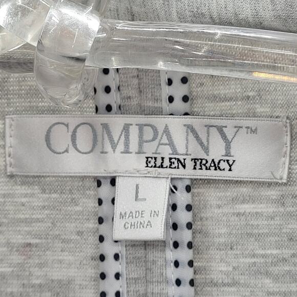 Company Ellen Tracy Gray Contrasting Navy Trim Resort‎ Wear 1 Button Knit Blazer - Picture 4 of 15